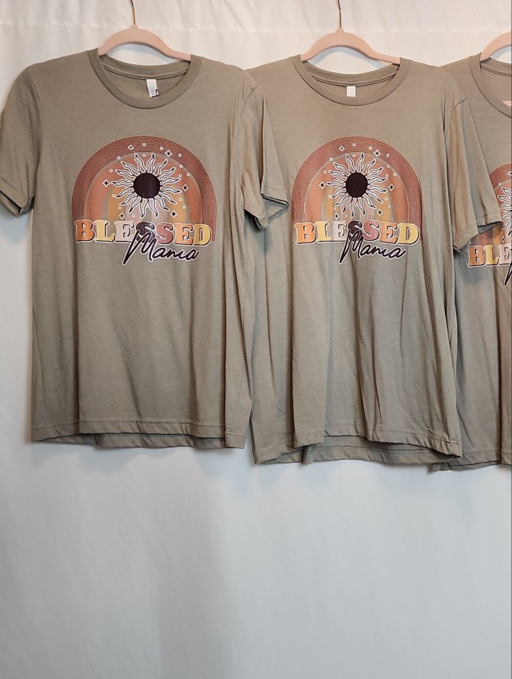Bella Canvas Taupe 'Blessed Mama' Tee with Sunrise Graphic